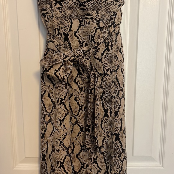 L Tyche Taupe Snake Print Midi Wrap Dress - Picture 3 of 6